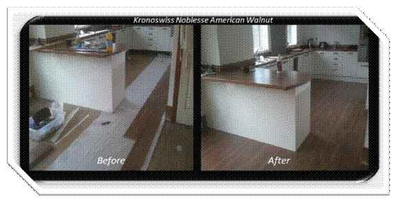 Pictures of completed laminate flooring work.