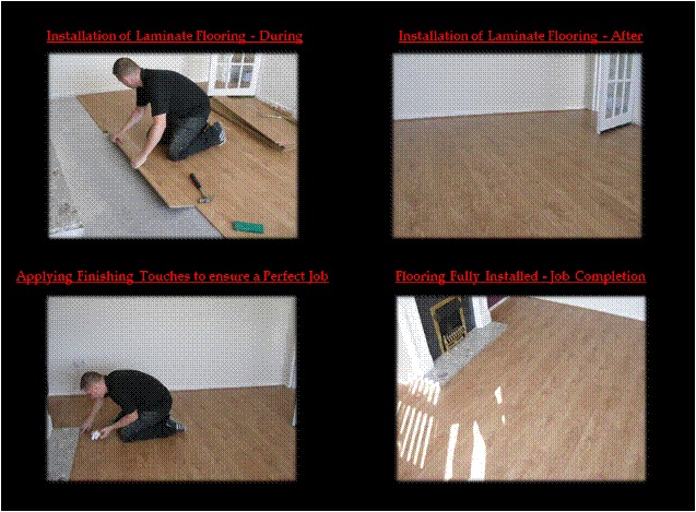Images of floor fitting in progress and job completion.